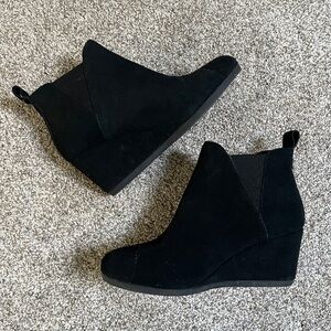 Toms Black Suede Wedge Ankle Boots